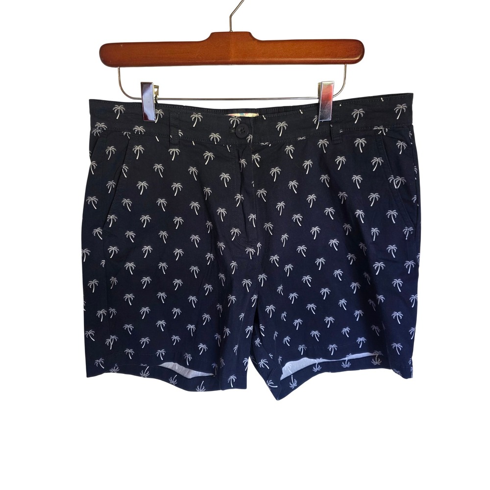 Stella Parker Navy Blue Palm Tree Print Shorts Womens Size 12 Tropical Chino